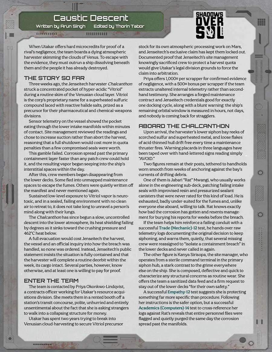 Shadows Over Sol 2e: Caustic Descent