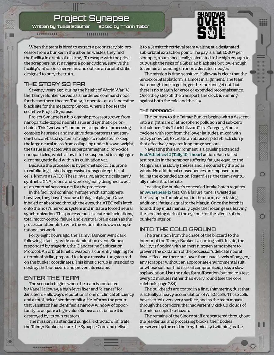 Shadows Over Sol 2e: Project Synapse